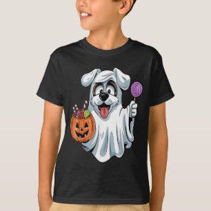 T-shirt Chien fantôme avec panier de bonbons à la citrouil