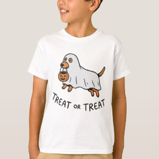 T-shirt Chien fantôme Seau de citrouille Friandise ou fria