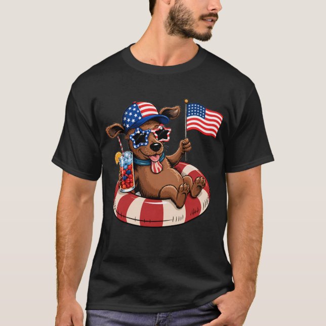 T-shirt Chien Flotte Avec Drapeau Et Boisson (Devant)