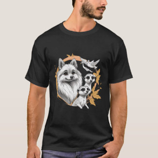 T-shirt Chien Fluffy avec des suricates et des oiseaux