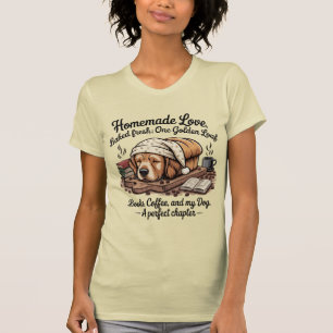 T-shirt Chien Golden Retriever Mignon Pain Livres & Caf