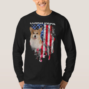 T-shirt Chien Gorgi Papa Usa Drapeau Bonne Fête des pères