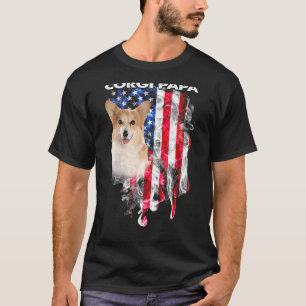 T-shirt Chien Gorgi Papa Usa Drapeau Bonne Fête des pères 