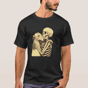 T-shirt Chien Greyhound qui étreint un squelette Halloween