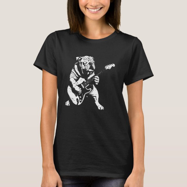 T-shirt Chien Guitariste Guitare - Français Bulldog Papa M (Devant)