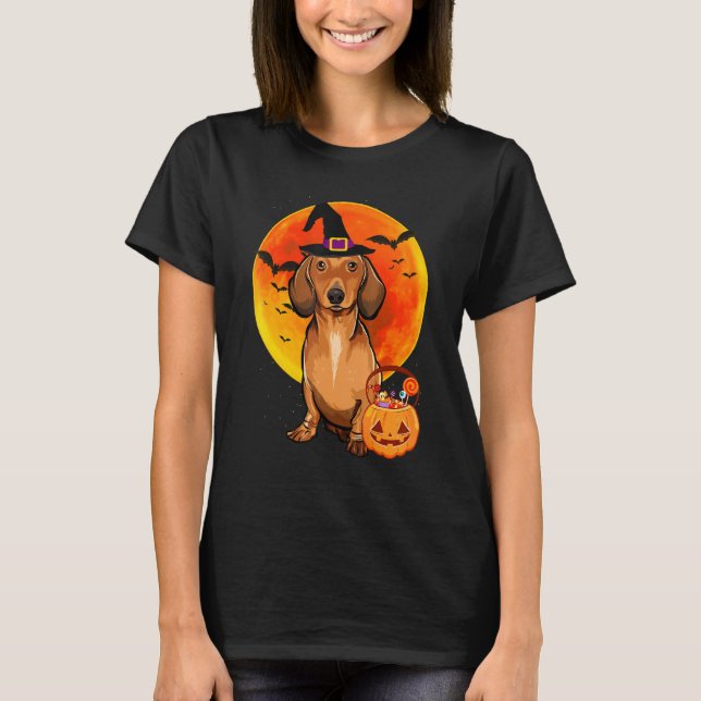 T-shirt Chien Halloween Brown Dachshund Jack-o'-lantern Pu (Devant)