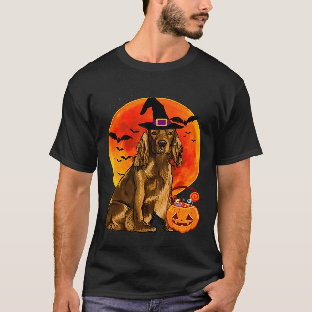 T-shirt Chien Halloween Cocker Spaniel Jack-o'-lantern Pum (Devant)