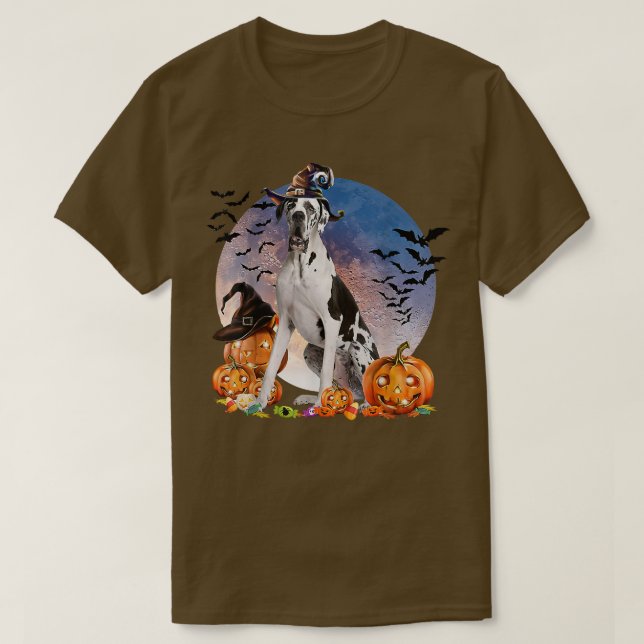T-shirt Chien Halloween Great Dane Jack-o'-lantern Citroui (Design devant)