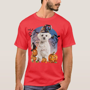 T-shirt Chien Halloween Maltese Jack O Lantern Citrouille