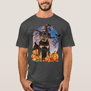 T-shirt Chien Halloween Rottweiler Jack-o'-lantern Citroui