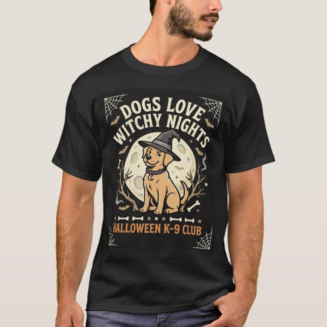 T-shirt Chien Halloween Sorcière Lune (Devant)
