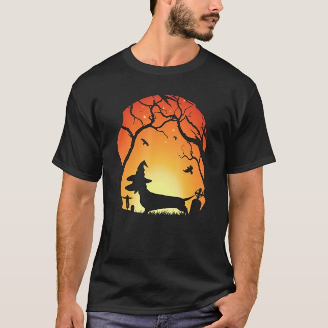 T-shirt Chien Halloweenie Halloween Dachshund Wiener (Devant)