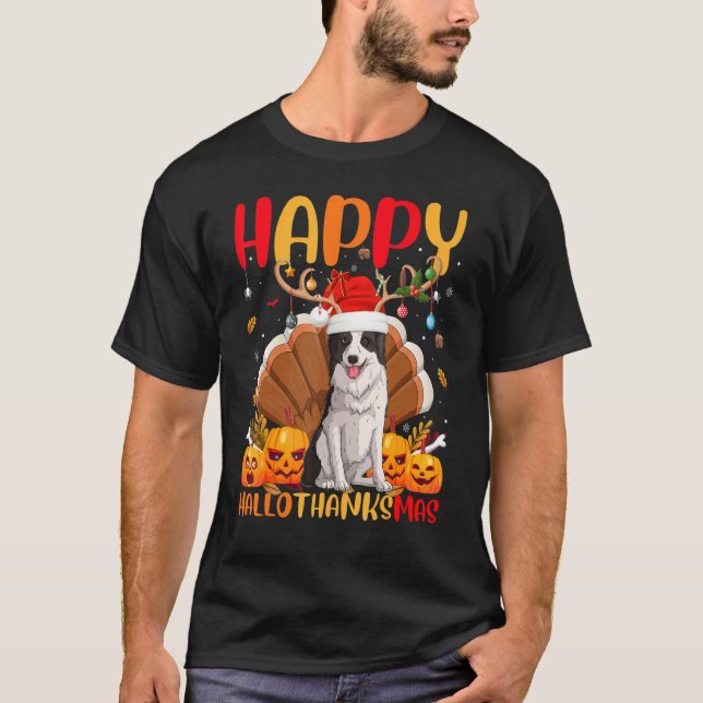 T-shirt Chien Happy Bordure Collie Chien Hellothanksmas (Devant)
