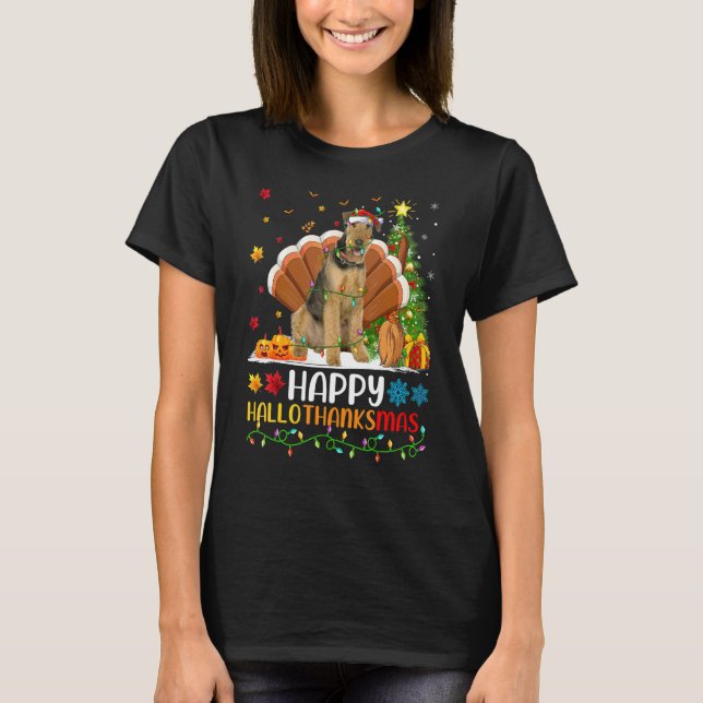 T-shirt Chien   Heureux Airedale Terrier Chien Hellothanks (Devant)