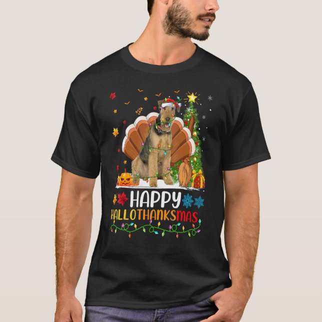 T-shirt Chien   Heureux Airedale Terrier Chien Hellothanks (Devant)