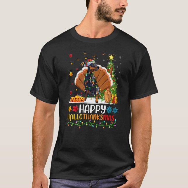 T-shirt Chien   Heureux Chien Pinscher Nain Hellothanksmas (Devant)