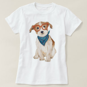 T-shirt Chien Hipster Jack Russell Terrier peint à la main