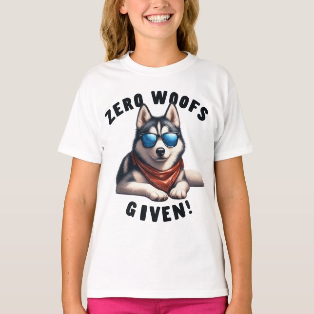 T-shirt Chien Husky Cool Zéro aboiements donnés (Devant)