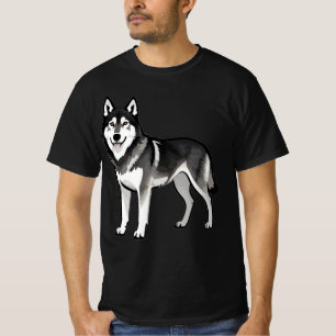 T-shirt Chien Husky de dessin animé Cadeau Sibérien Noir B