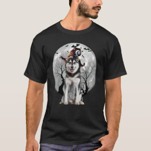 T-shirt Chien Husky Et Lune Halloween Costume Chien