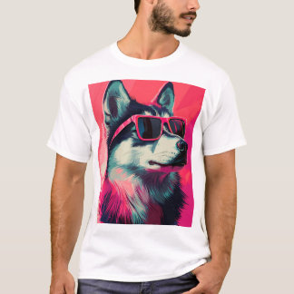 T-shirt Chien husky sibérien cool avec des lunettes de sol
