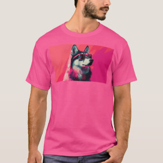 T-shirt Chien husky sibérien cool avec des lunettes de sol