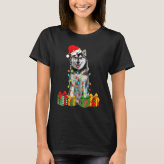 T-shirt Chien Husky Sibérien de Noël Lumières de Noël Chio