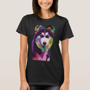 T-shirt Chien Husky Sibérien Géométrique Coloré Parfait Po
