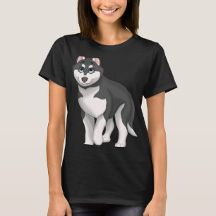 T-shirt Chien Husky Sibérien noir et blanc avec yeux bleus
