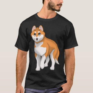 T-shirt Chien Husky Sibérien rouge et blanc avec yeux bleu
