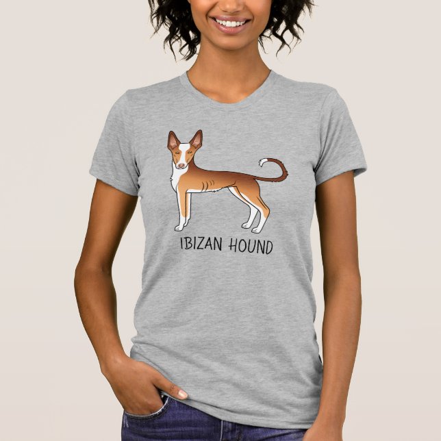T-shirt Chien Ibizan Hound à poil lisse rouge et blanc ave (Devant)