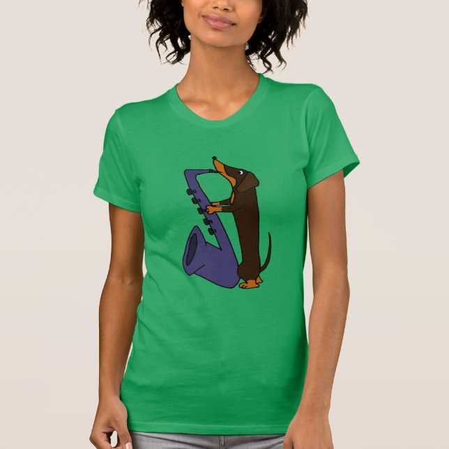 T-shirt Chien impressionnant de teckel jouant le saxophone (Devant)