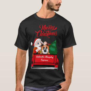 T-shirt Chien Islandais Sheepdog Avec Père Noël En Rouge T