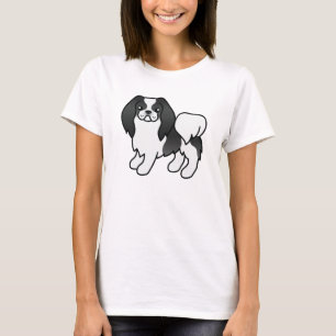 T-shirt Chien Japonais Chin Dessin Animé Noir Et Blanc