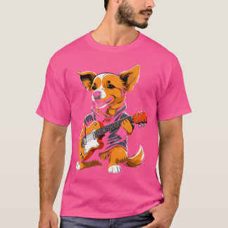 T-shirt Chien Jouant Acoustique Guitare Chien Guitariste