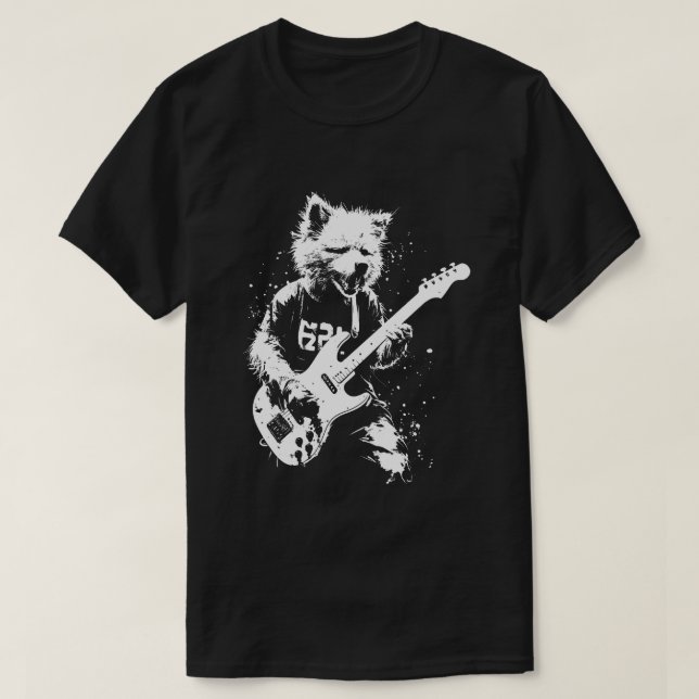 T-shirt Chien Jouer Guitare 90s Grunge Punk Rock & Roll (Design devant)