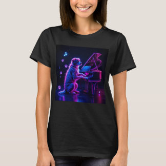 T-shirt Chien Jouer Piano Musique Amoureux Drôle