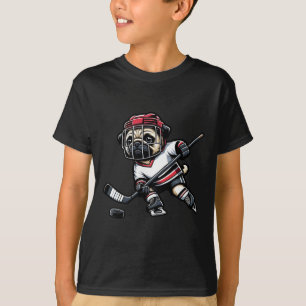 T-shirt Chien joueur de hockey Pug mignon pour hommes femm