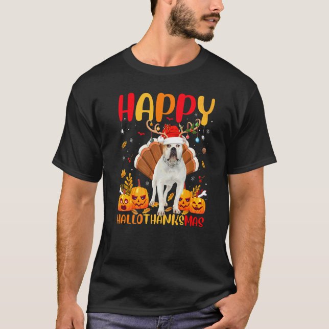 T-shirt Chien  Joyeux Bouledogue Américain Hellothanksmas (Devant)