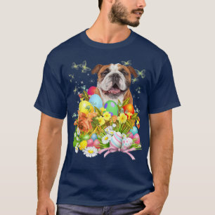 T-shirt Chien lapin de Bulldog anglais avec panier d'oeufs