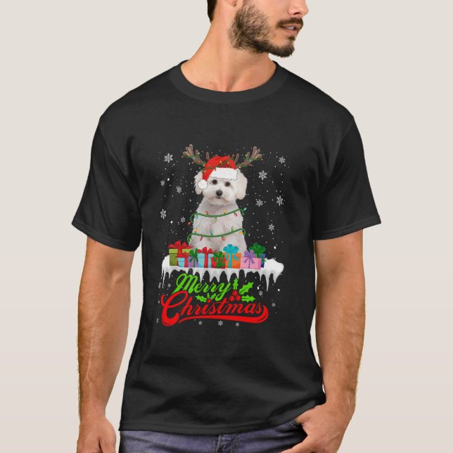 T-shirt Chien maltais de père Noël Pyjamas de Noël Lumière (Devant)