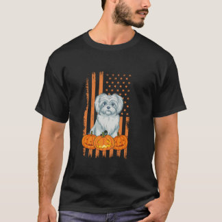 T-shirt Chien maltais Drapeau américain Coût d'Halloween p