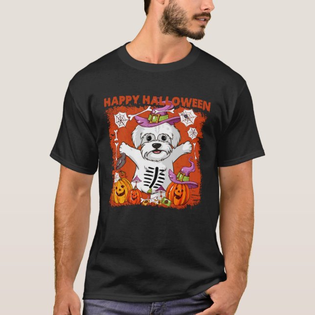 T-shirt Chien maltais heureux Halloween (Devant)