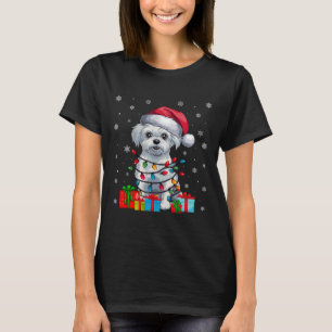 T-shirt Chien maltais laid Noël éclaire le chapeau de Sant