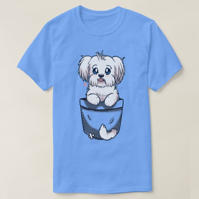 T-shirt Chien maltais mignon de poche (Design devant)