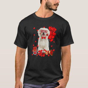 T-shirt Chien maltais mignon Funny Coeur Saint Valentin Ch