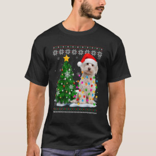 T-shirt Chien maltais moche Santa Hat Arbre de Noël Lumièr