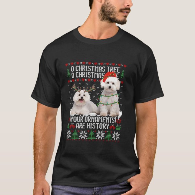 T-shirt Chien maltais Noël Lumières arbre de Noël Amoureux (Devant)