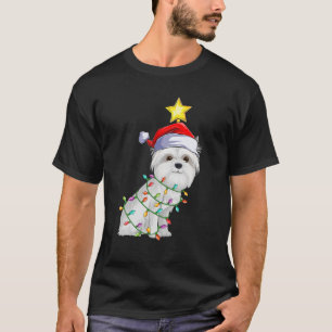 T-shirt Chien maltais Xmas d'éclairage arbre correspondant