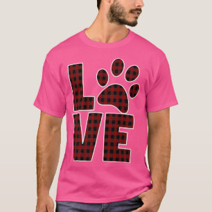 T-shirt Chien Maman Papa Amour Paw Red Black Buffalo Plaid